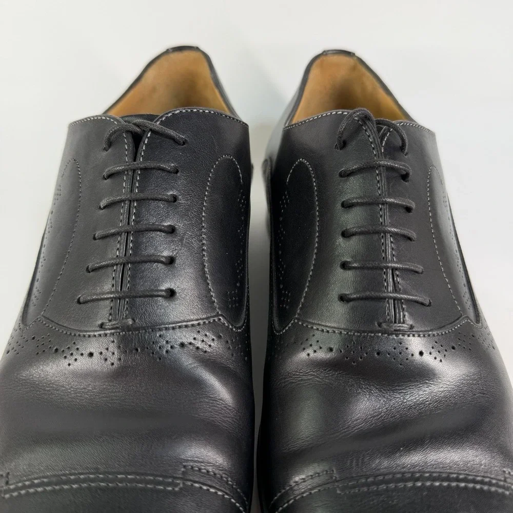 Santoni Cap Toe Dress Shoes Mens 8 D Leather Oxfords Brogue Quiet Luxury Italy